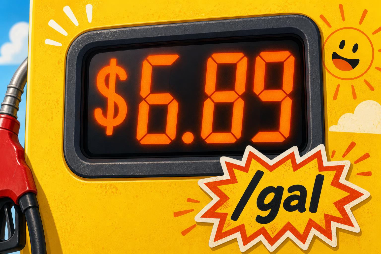 Gas pump showing $6.89 per gallon